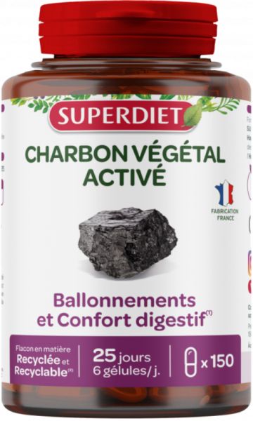 Charbon Végétal 150 Gélules - SUPERDIET