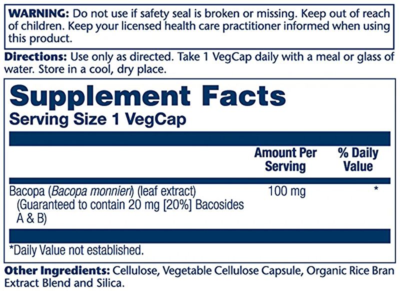 Bacopa 100 mg 60 cápsulas vegetais - SOLARAY Img 2