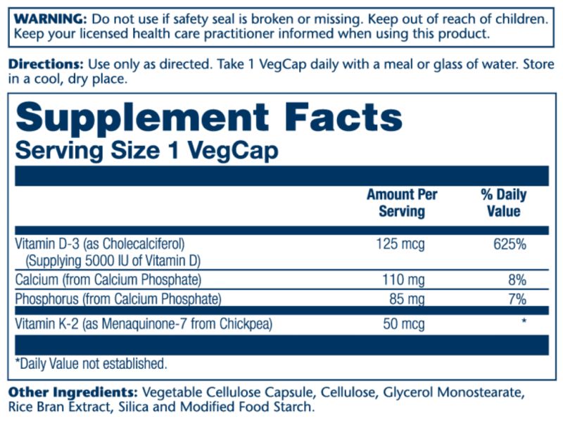 Vitamin D3 & K2 60 vegetable capsules 5000 IU Img 2