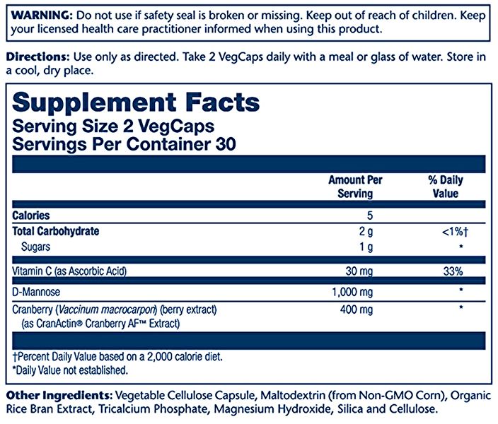 D-mannose with cranberry extract and cranactin 60 Vegetable Capsules Img 3