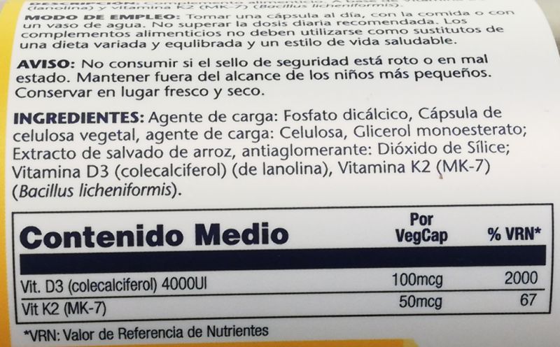 Vitamina D3 & K2 120 cápsulas vegetales - SOLARAY Img 8