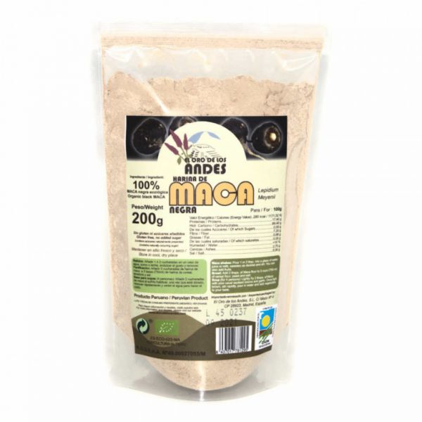 BLACK MACA FLOUR 100% 200G - El Oro de los Andes