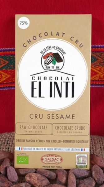 CHOCOLATE CRU 75% COM SEMENTES DE GERGELIM 100G