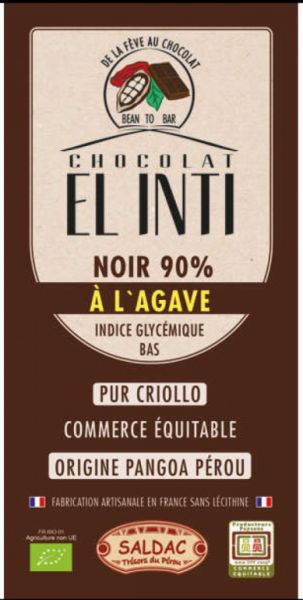 CHOCOLAT NOIR 90% A L'AGAVE 100 GR