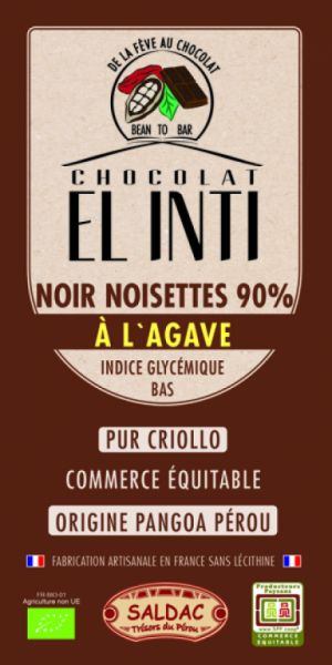 CHOCOLATE NEGRO 90% CON AVELLANA Y AGAVE