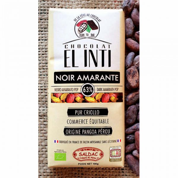 CHOCOLAT NOIR A L'AMARANTHE GONFLÉE 100 GR