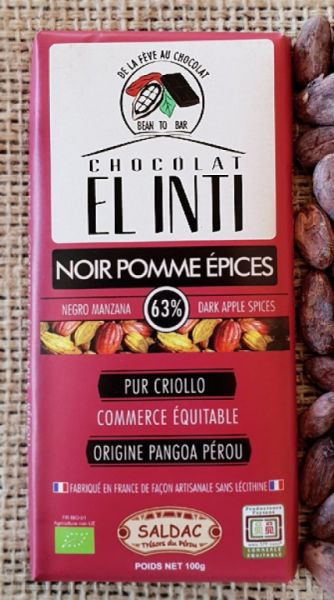 CHOCOLAT AUX POMMES ET ÉPICES 63% 100 GR