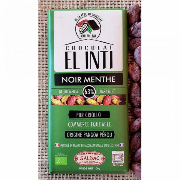 CHOCOLATE WITH MINT 63% 100 GR - El Oro de los Andes