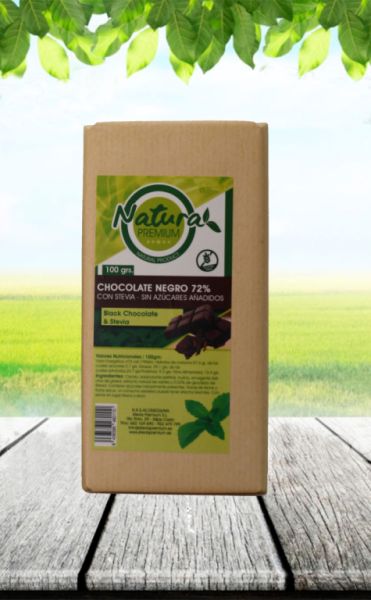 DARK CHOCOLATE 72% WITH STEVIA 100 GR