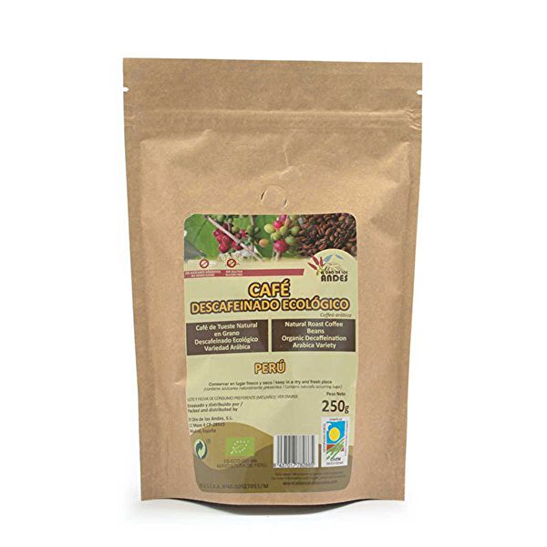 Café décaféiné torréfié écologique grains naturels 250 g