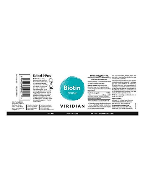 Biotin 2500ug 90 Càpsules Vegetals - VIRIDIAN Img 2