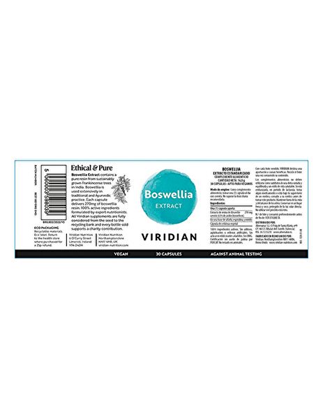 Boswellia Extract 30 Vegetable Capsules - VIRIDIAN Img 2