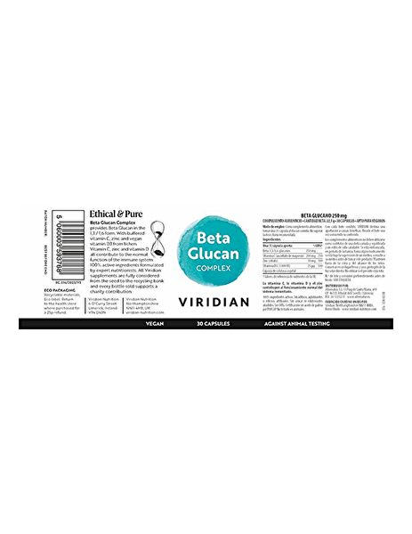 Beta Glucan Complex 30 grönsakskapslar - VIRIDIAN Img 2