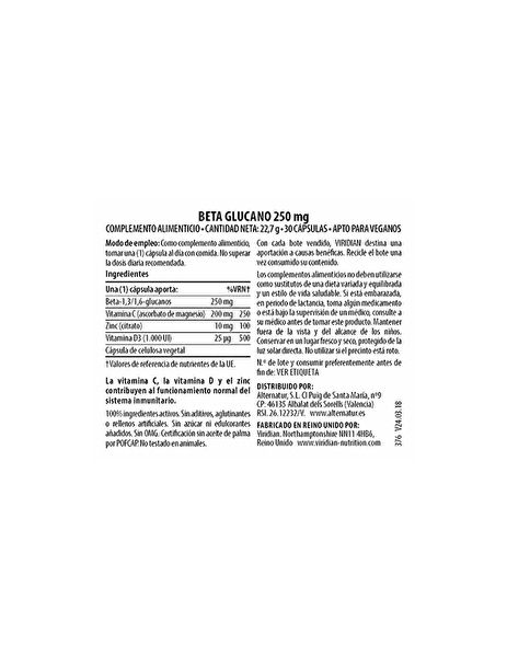 Beta Glucan Complex 30 grönsakskapslar - VIRIDIAN Img 3