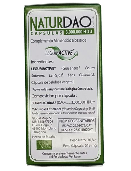 Naturdao 3.000.000 HDU 60 Cápsulas Vegetais Pacote 2 unidades. Eficaz contra histamina Img 4