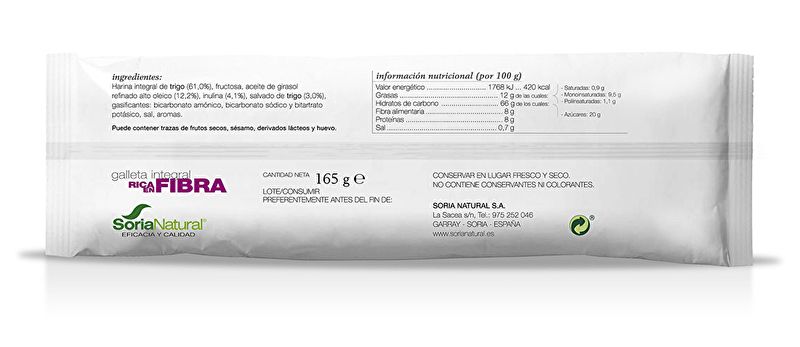 Galletas integrales fibra sin azúcar 165 gramos Img 9