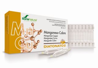 Acheter SORIA NATURAL DIATONATE 2 MANGAN / CUIVRE 28 Ampoules x 2 ml Par 15,25€