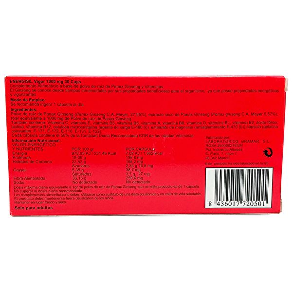 Energisil Vigor Ginseng 1000 mg 30 Cápsulas Img 6