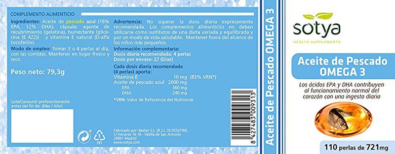 Aceite Pescado Omega 3 721 mg 110 Perlas - SOTYA Img 4