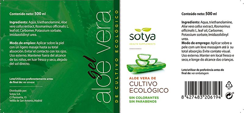 Gel de Aloe Vera Orgânico, 500 CC - SOTYA Img 3