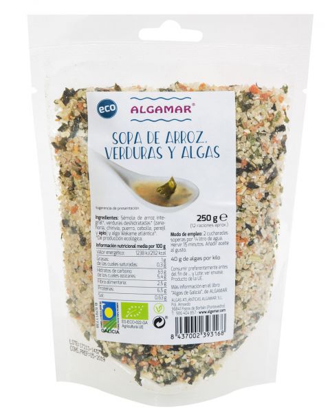 Sopa de arroz, verduras y algas 250 gramos