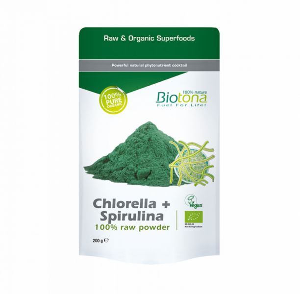 BIO Rauwe Chlorella en Spirulina 200 g - BIOTONA