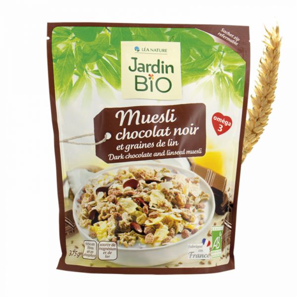 Mörk choklad och linfrömüsli 375 g - JARDIN BIO