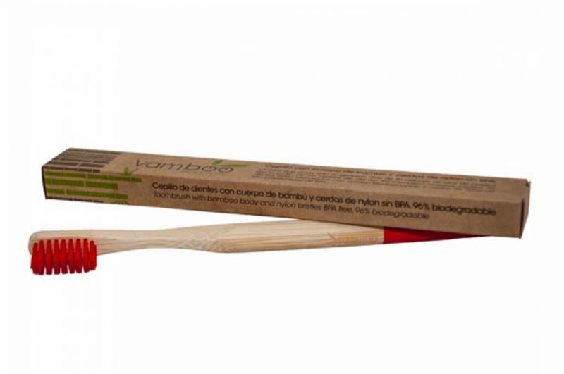 Red Hard Adult Bamboo Brush - VAMBOO