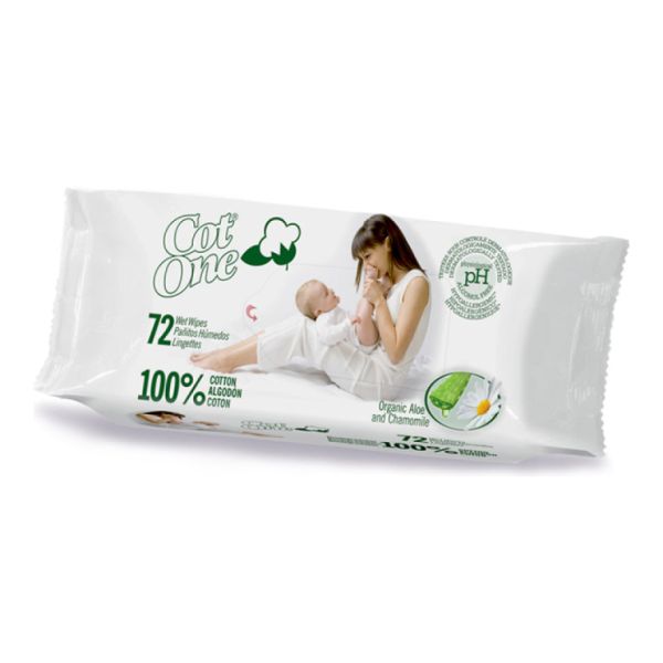 Wet Wipes 100% Cotton 72 Units - COT ONE