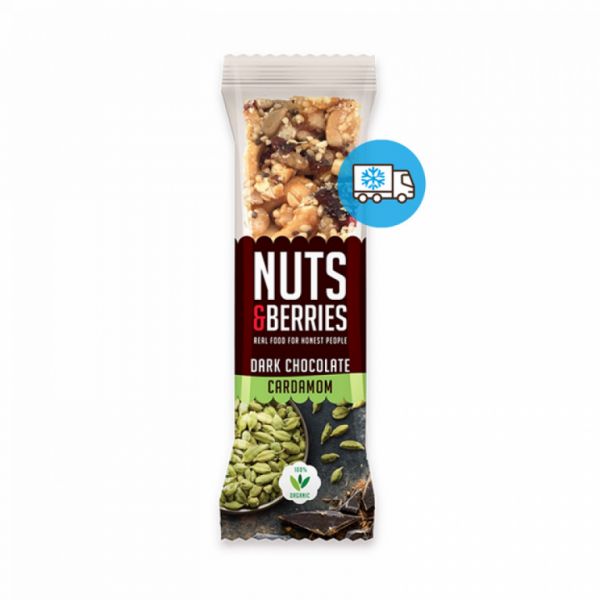 DUNKLE SCHOKOLADE-KARDAMOM-NUTS&BERRIES-RIEGEL 40G