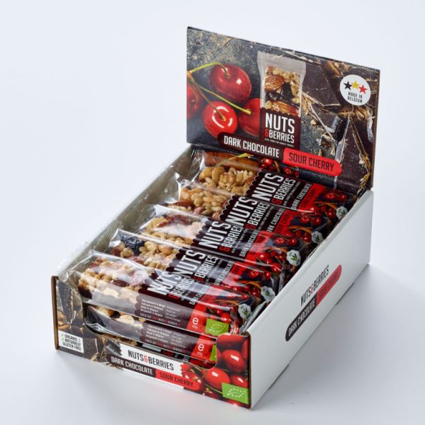 Black Chocolate and Cherry Bar 40 g Box 15 Units