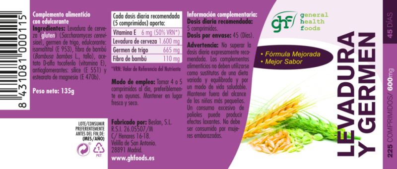 Gist en kiem 600 mg 225 tabletten - GHF Img 4