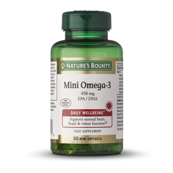 Mini Omega 3 EPA and DHA 450 mg 60 Mini Vegetable Capsules