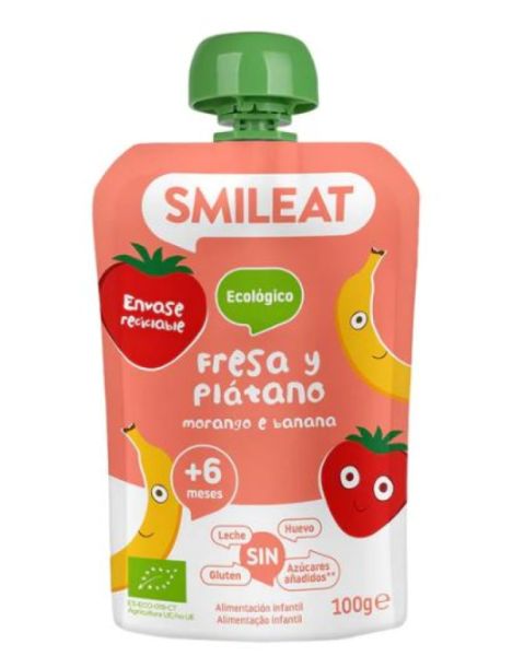 AARDBEI EN BANANEN ZAKJE 100 g ECO - SMILEAT