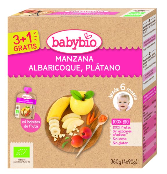 Apfel Aprikose Banane BIO 4 X 90 g - BABYBIO