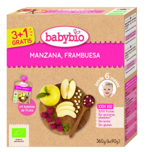 Bolsa Maçã Framboesa BIO 4 X 90 g - BABYBIO