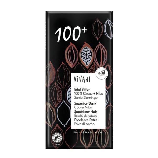 100% DARK CHOCOLATE WITH ORGANIC COCOA NIBS 80g