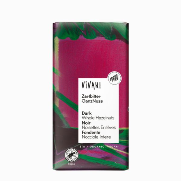 CHOCOLATE PRETO 55% COM AVELÃ BIO 100g - VIVANI