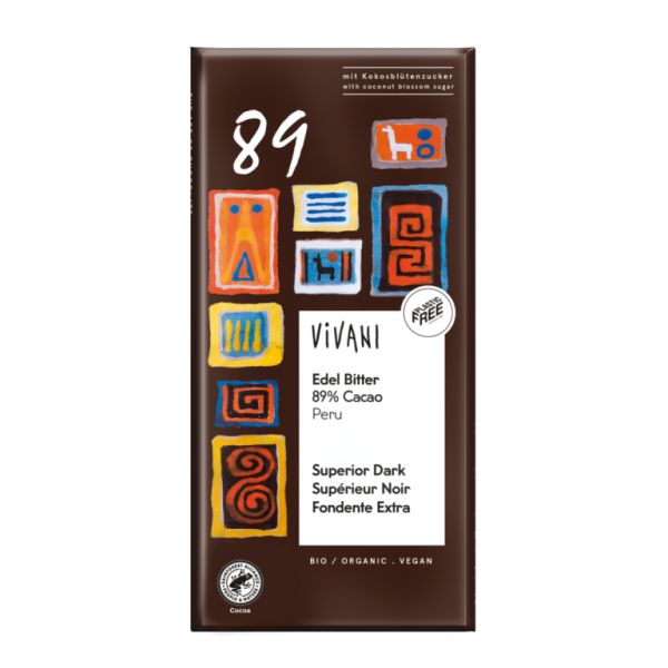 Dark chocolate 89% Peru with organic coconut sugar 80g