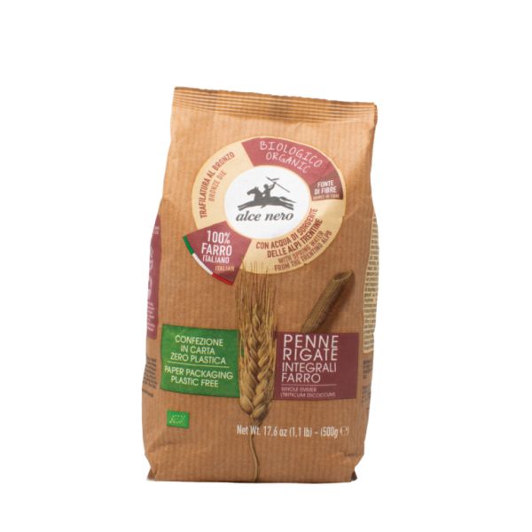 Organic wholemeal spelled penne 500 gr - ALCE NERO