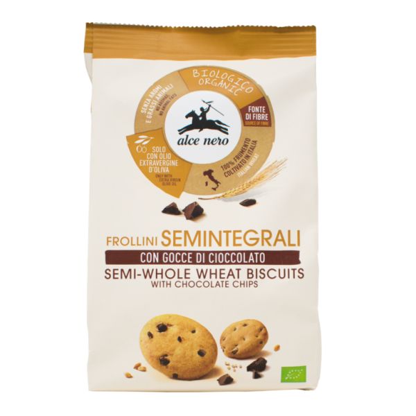 Semi-wholemeal biscuits with organic chocolate chips 250 gr