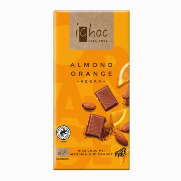 Vegan Chocolate Almond and Orange Bio 80 g - ICHOC