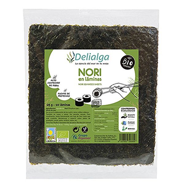 Alga Nori Sushi 10 Fulles BIO 25 g - DELIALGA