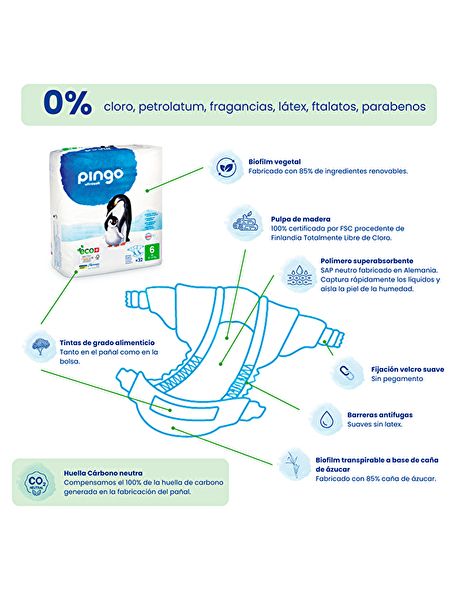 T6 Diapers 15-30 kg ECO 32 units - PINGO Img 3