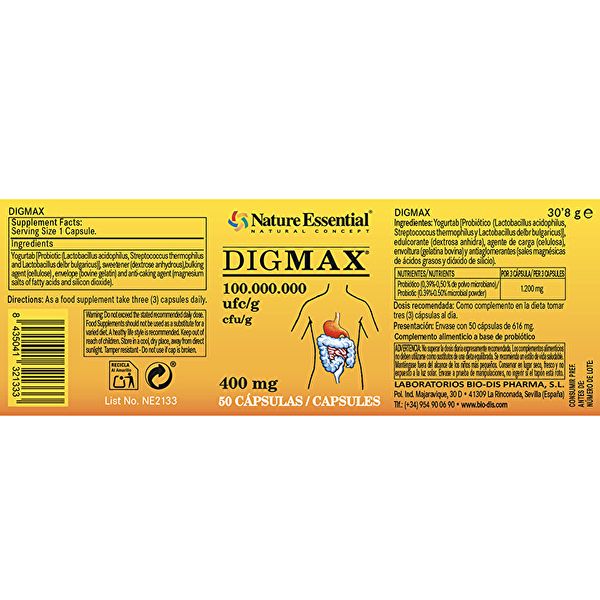 Dig-Max 400 mg 50 Cápsulas - NATUREZA ESSENCIAL Img 2