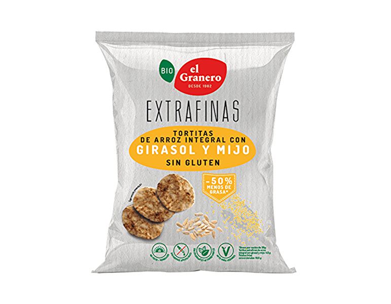 Extrafinas Tortitas Arroz Integral0 Girasol y Mijo BIO 60g