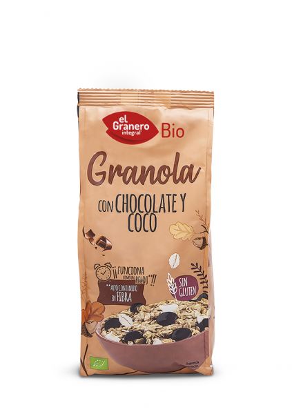 Biologische glutenvrije granola met chocolade en kokosnoot 350 g