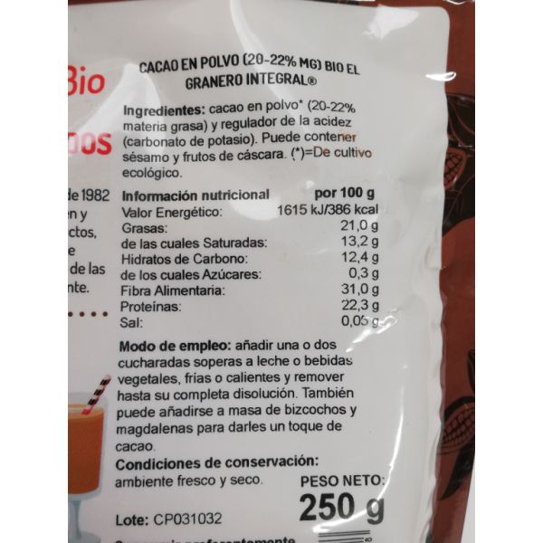 Cacau em Pó Orgânico 20-22% Gordura 250 g Img 4