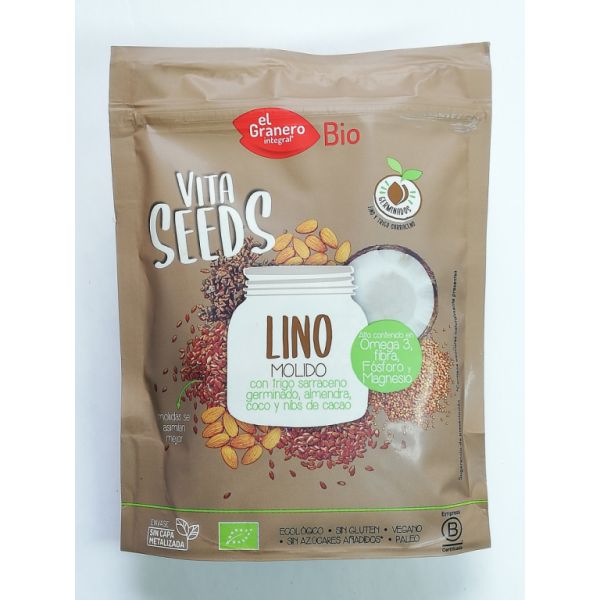 Vitaseeds Lino Molido con Trigo Sarraceno Nibs de Cacao y Almendras Bio, 200 g Img 2