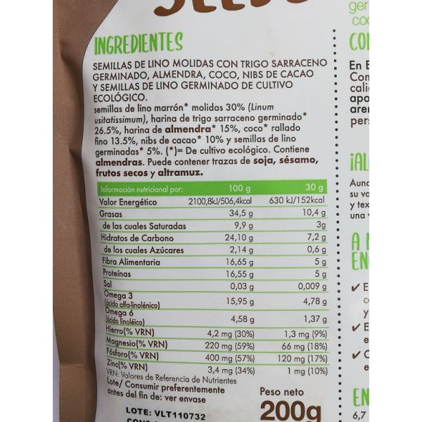 Linho Moído Vitaseeds com Cacau Orgânico de Trigo Sarraceno e Nibs de Amêndoa, 200 g Img 4